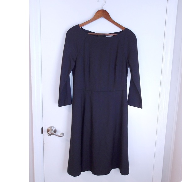 H&M Navy Black Fit & Flare Dress 3/4‎ Sleeve Career Dress Size 10 / #6214 - Picture 1 of 4